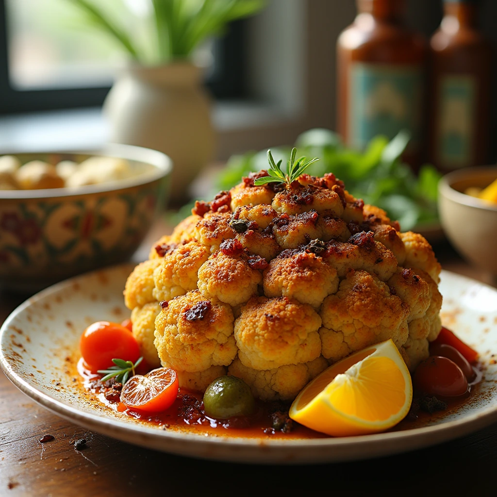 Roasted Whole Cauliflower Head with