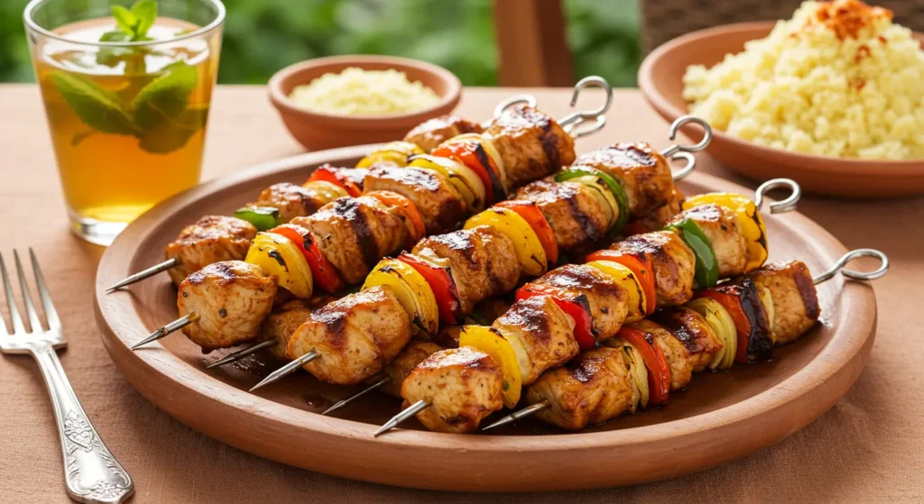 Moroccan Grilled Chicken Skewers on Charcoal Grill