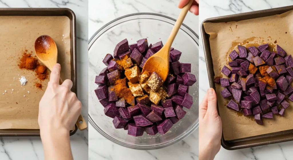 purple sweet potato recipe with Moroccan spices—easy
