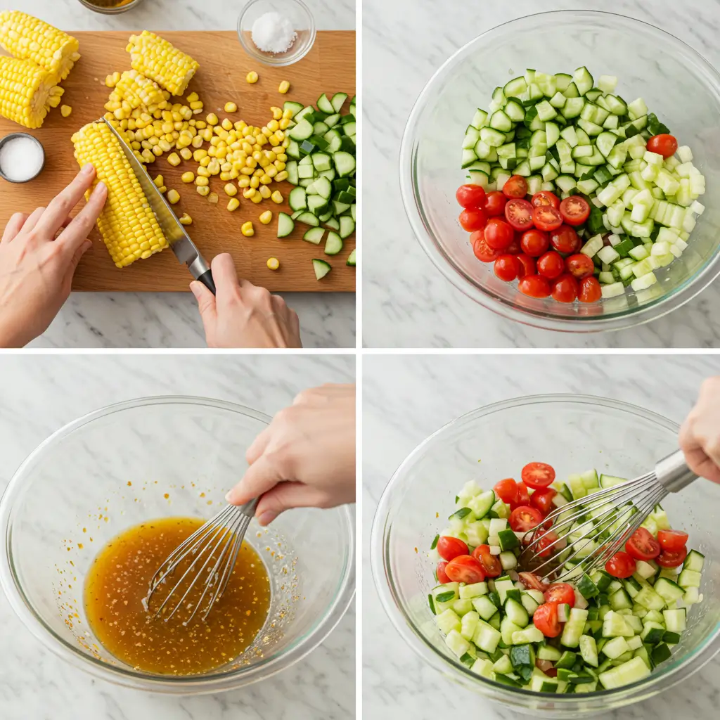corn and cucumber salad bursts with Moroccan flavors