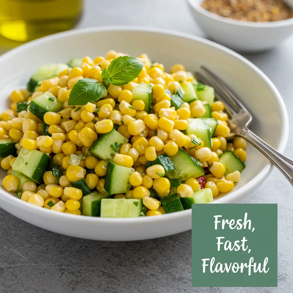 corn and cucumber salad bursts with Moroccan flavor