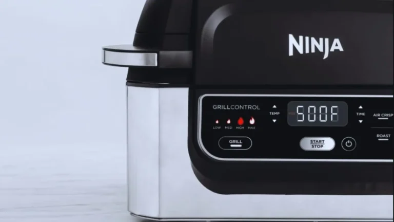 Close-up of Ninja Foodi AG301 indoor grill showing grill control panel set to 500°F