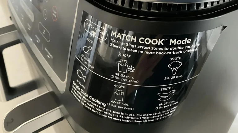 Smart Finish and Match Cook instruction labels on Ninja Foodi 10 Quart Air Fryer