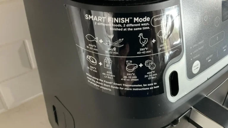 Smart Finish and Match Cook instruction labels on Ninja Foodi 10 Quart Air Fryer
